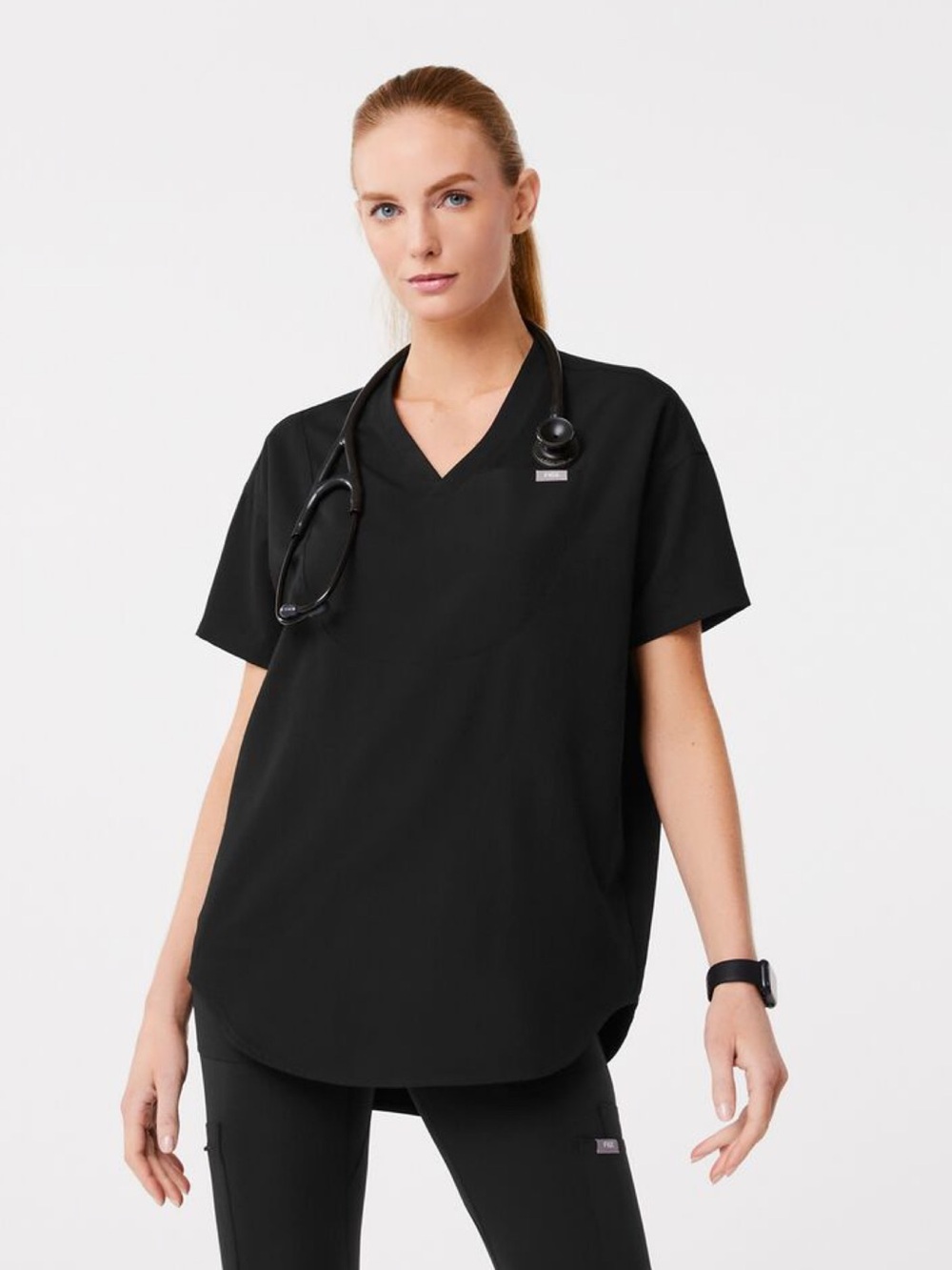Figs Black Halle V-neck Tunic Scrub Top XS EUC